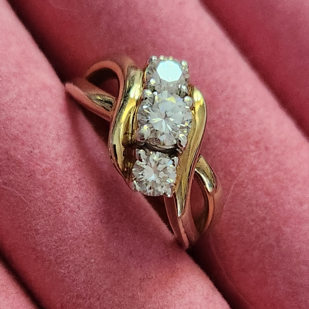 Beautiful Moissonite 3 stone 14K gold over 925 Sterling Silver ring
